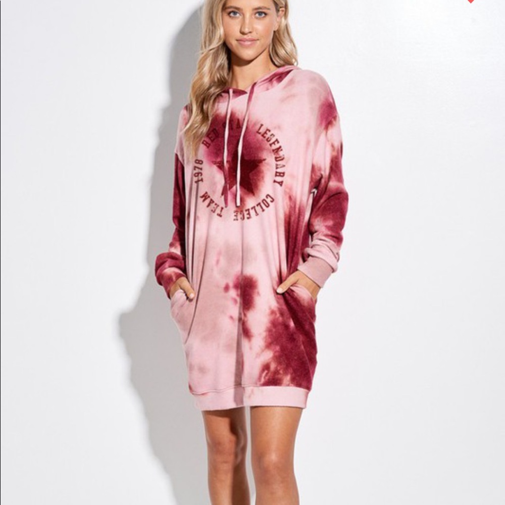 New! Tie-Dye Oversized Hoodie Tunic Dress - Picture 8 of 9